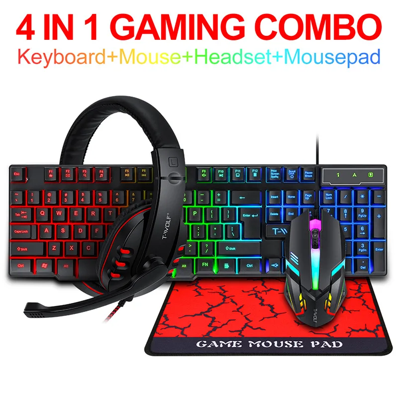 Set Perlengkapan Gaming T-WOLF - Gaming Keyboard Mouse Set ulasan dan harga